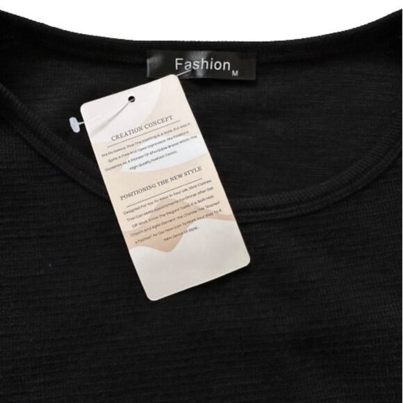 Fashion Dress Black Long Lantern Sleeve Crewneck Tie Waist Mini Dress Medium NEW - Picture 3 of 12